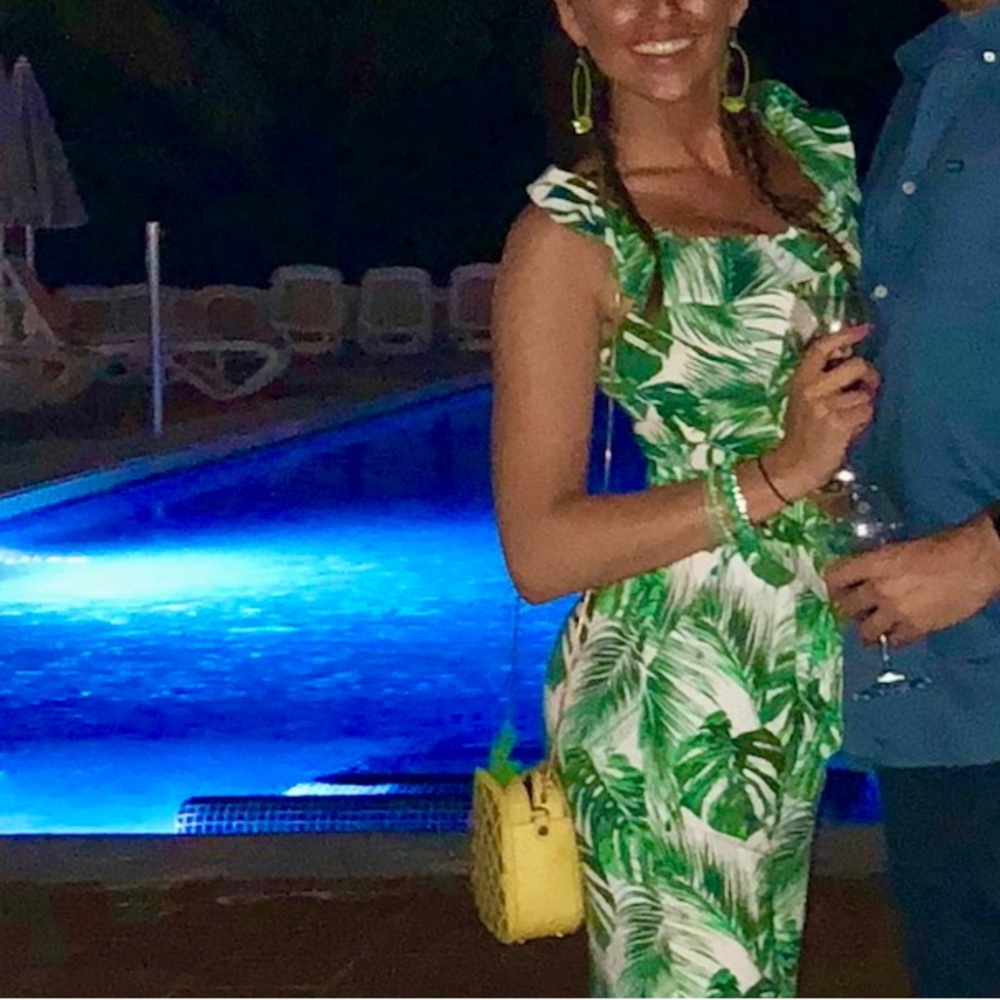 Green & White Tropical Palm Ruffled Crop Top & Breezy Jeanie Pants MATCHING SET